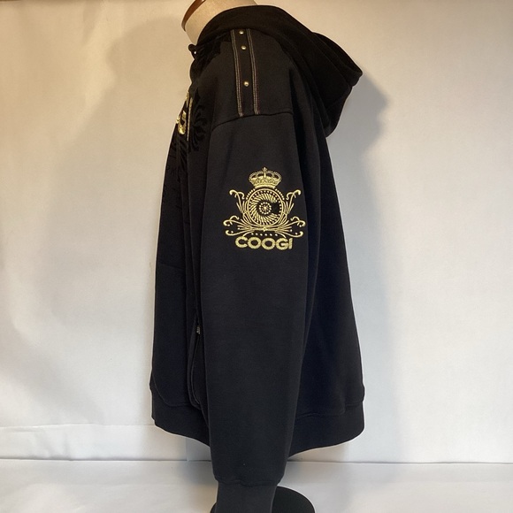 COOGI Black Gold Bling Hooded Jacket Men’s size 3XL Full zip - Picture 6 of 16